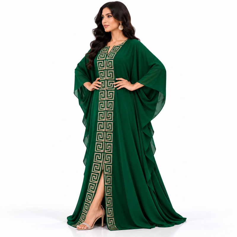 Emerald Green Geometric Embroidered Luxury Kaftan-2