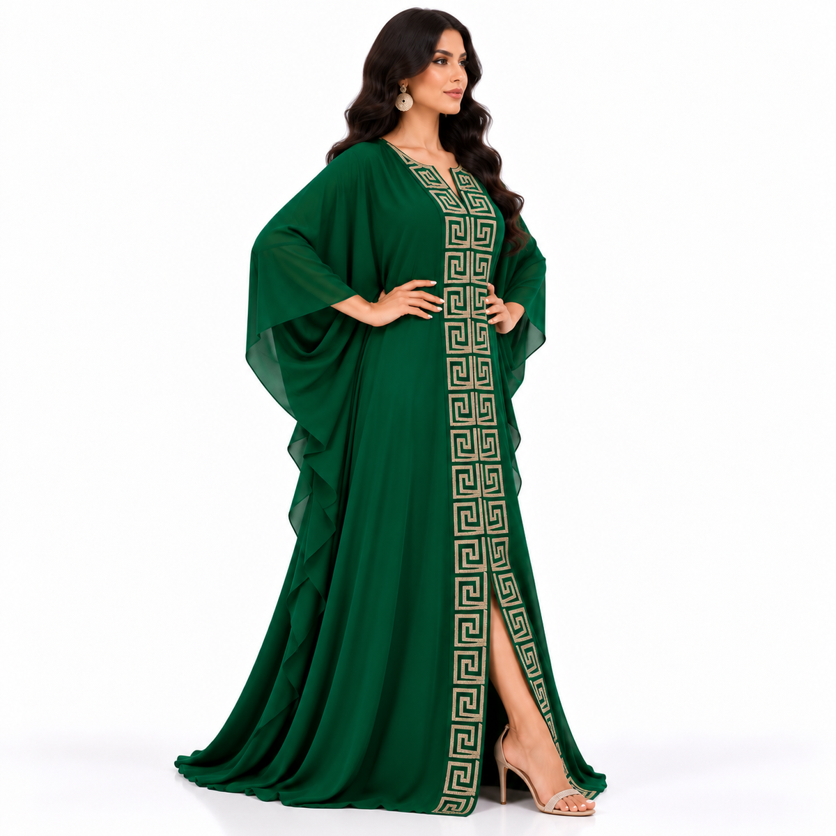 Emerald Green Geometric Embroidered Luxury Kaftan-3