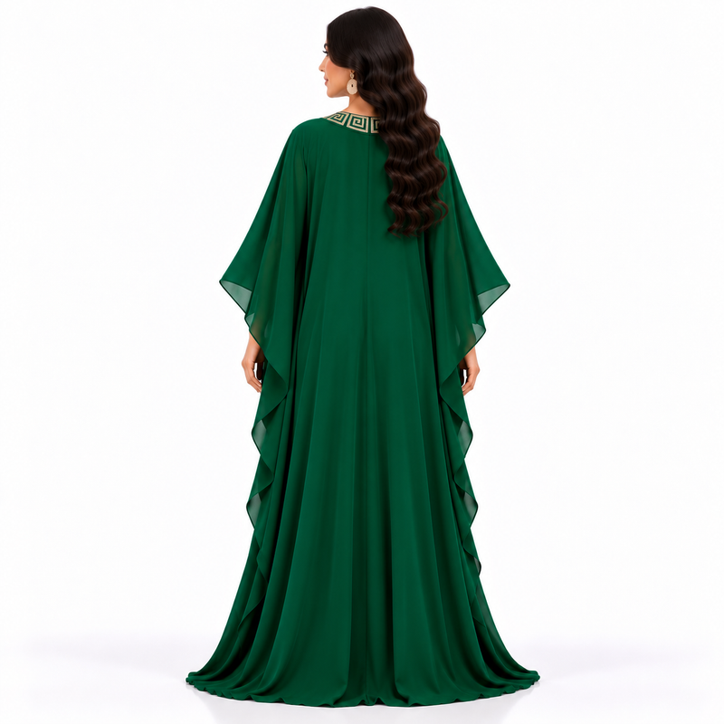 Emerald Green Geometric Embroidered Luxury Kaftan-4