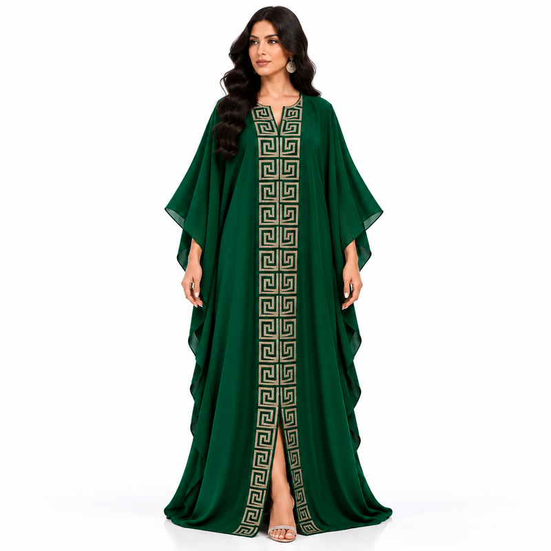 Emerald Green Geometric Embroidered Luxury Kaftan-1