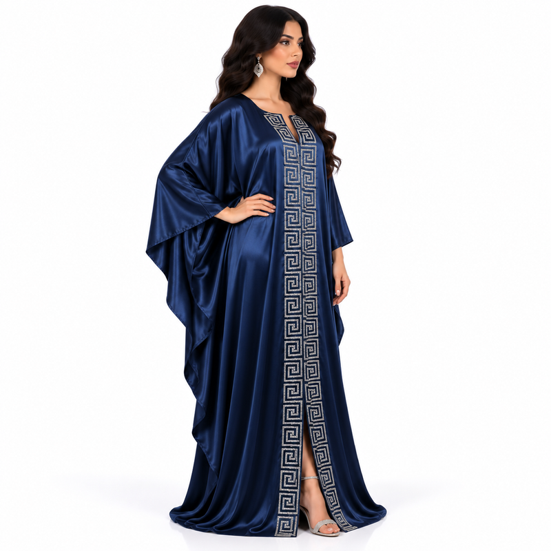 Navy Blue Silver Embroidered Women’s Kaftan-2
