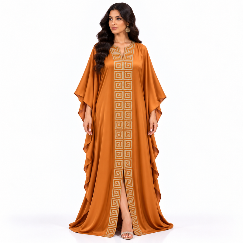 Burnt Orange Gold Embroidered Women’s Kaftan-1