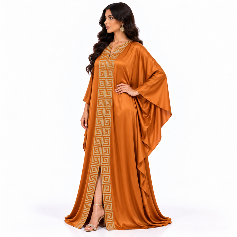 Burnt Orange Gold Embroidered Women’s Kaftan-2