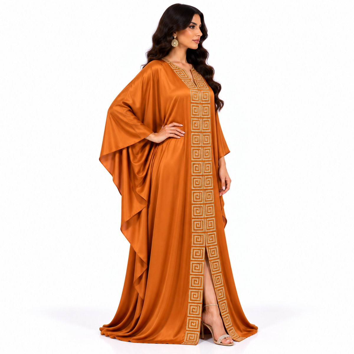 Burnt Orange Gold Embroidered Women’s Kaftan-3