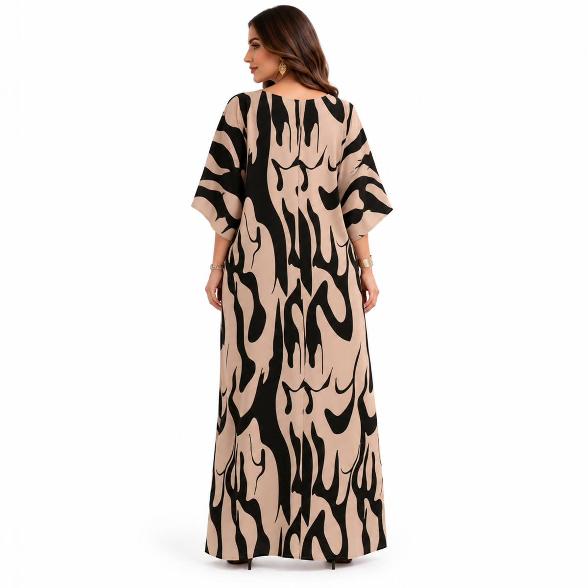 Abstract Print Flowing Women’s Maxi Kaftan-4