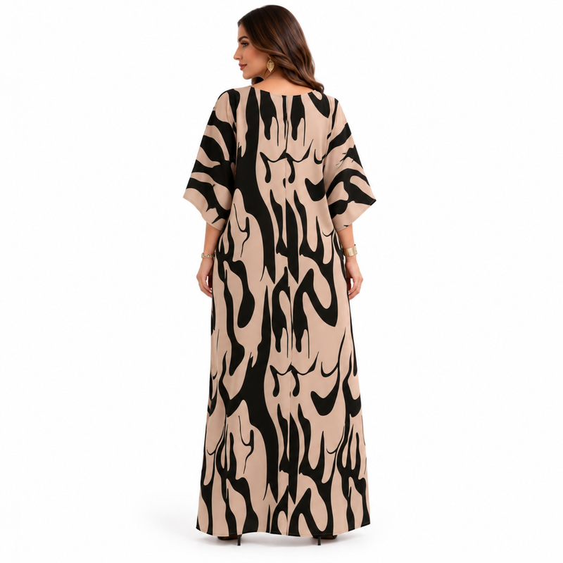 Abstract Print Flowing Women’s Maxi Kaftan-4
