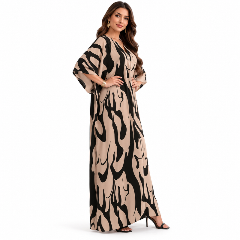 Abstract Print Flowing Women’s Maxi Kaftan-3