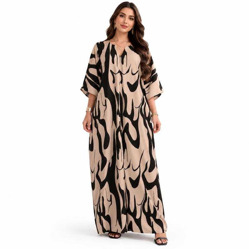 Abstract Print Flowing Women’s Maxi Kaftan-1