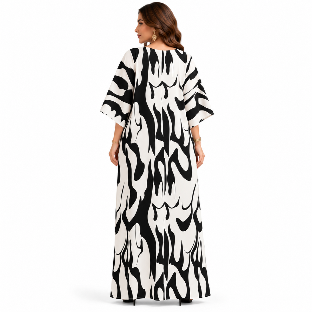 Abstract Monochrome Flowing Women’s Maxi Kaftan-4