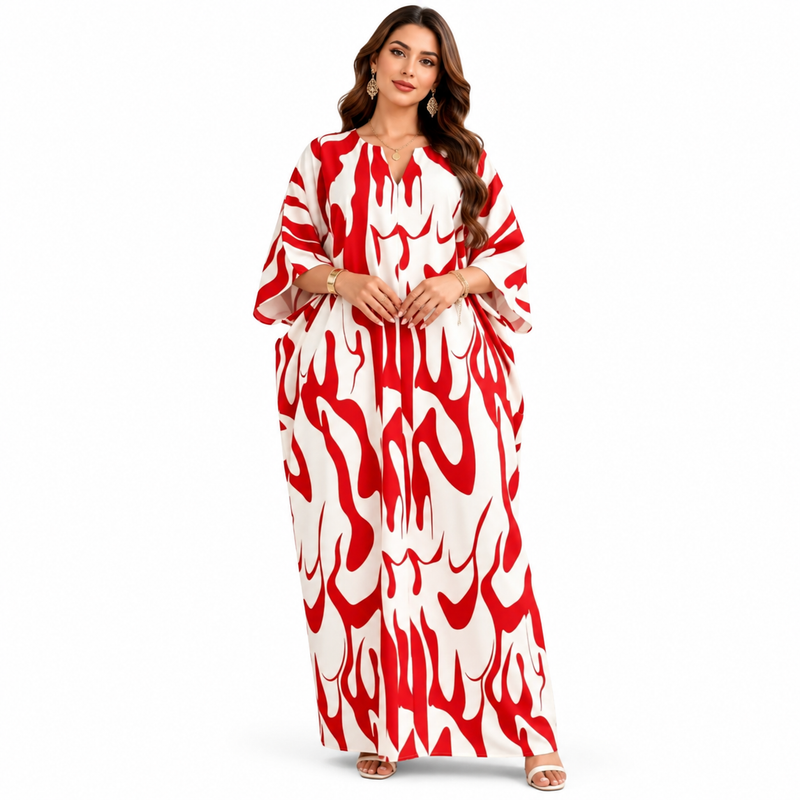 Red Abstract Print Women’s Maxi Kaftan-1