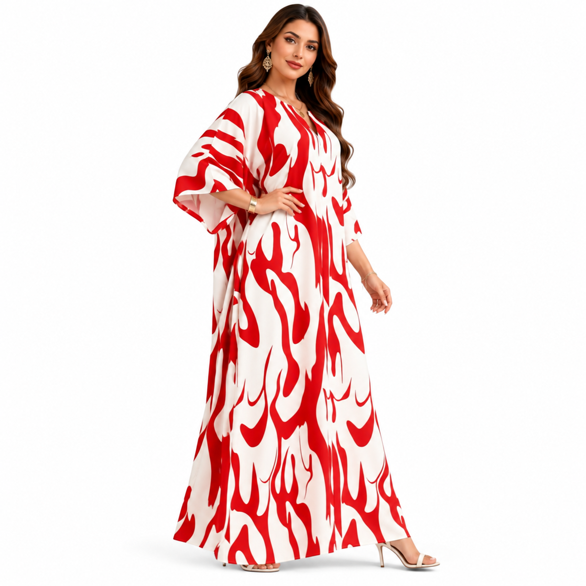 Red Abstract Print Women’s Maxi Kaftan-3