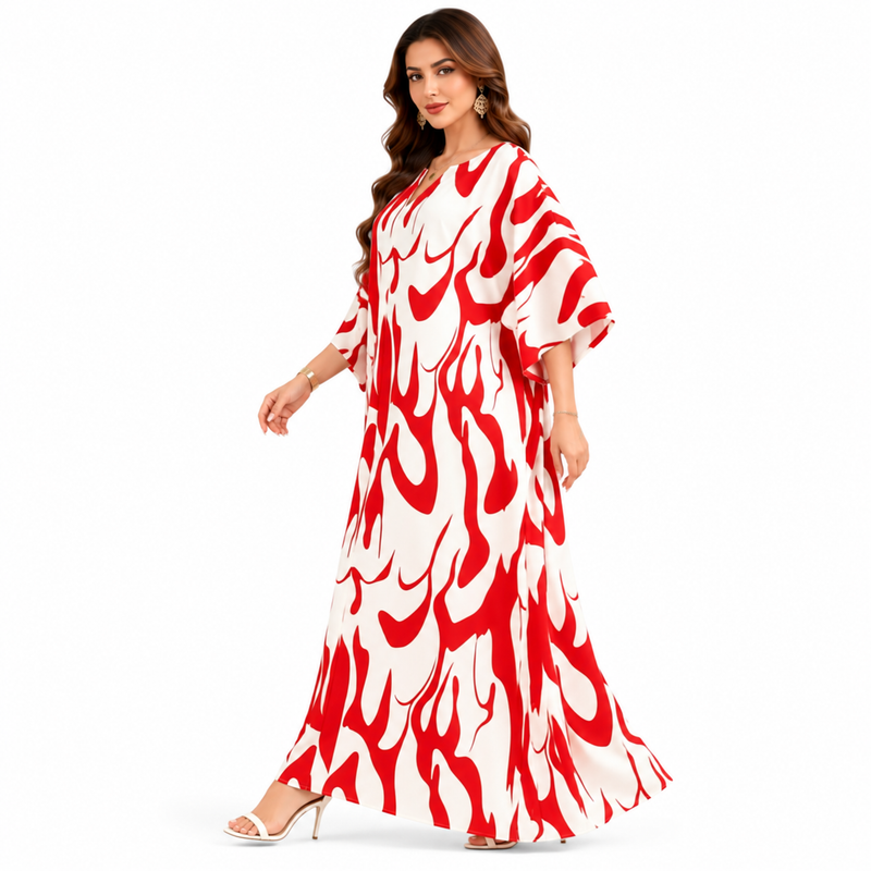 Red Abstract Print Women’s Maxi Kaftan-2