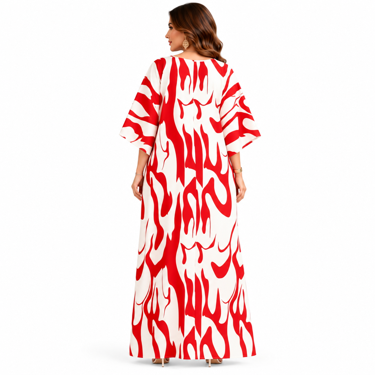 Red Abstract Print Women’s Maxi Kaftan-4