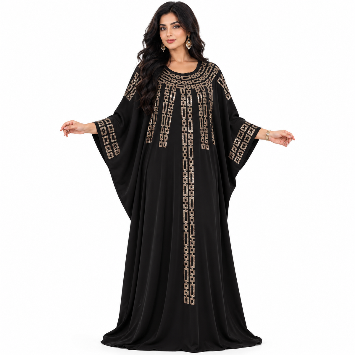 Black Gold Geometric Embellished Luxury Kaftan-1