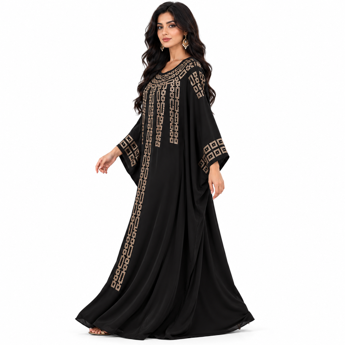 Black Gold Geometric Embellished Luxury Kaftan-4