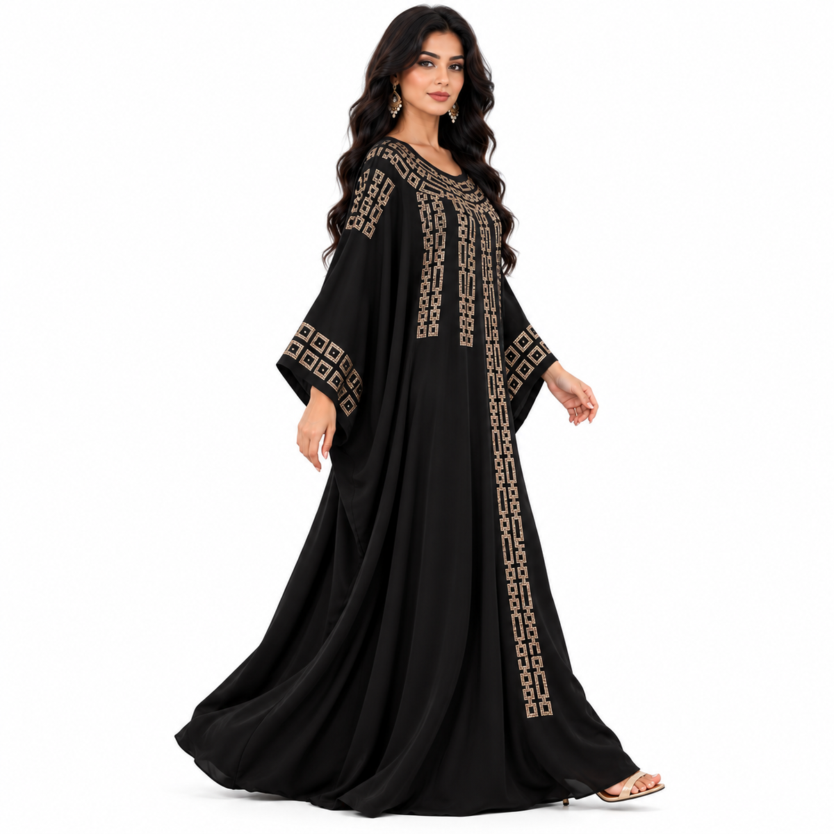 Black Gold Geometric Embellished Luxury Kaftan-2