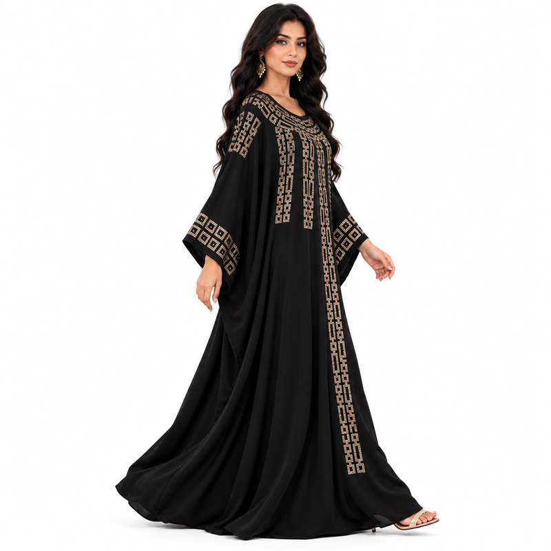 Black Gold Geometric Embellished Luxury Kaftan-2
