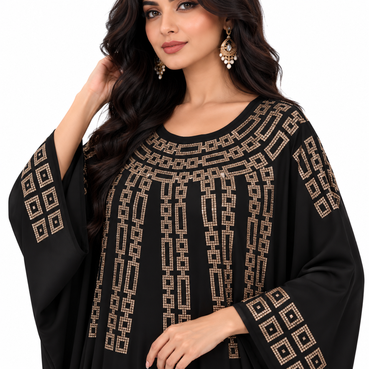 Black Gold Geometric Embellished Luxury Kaftan-3