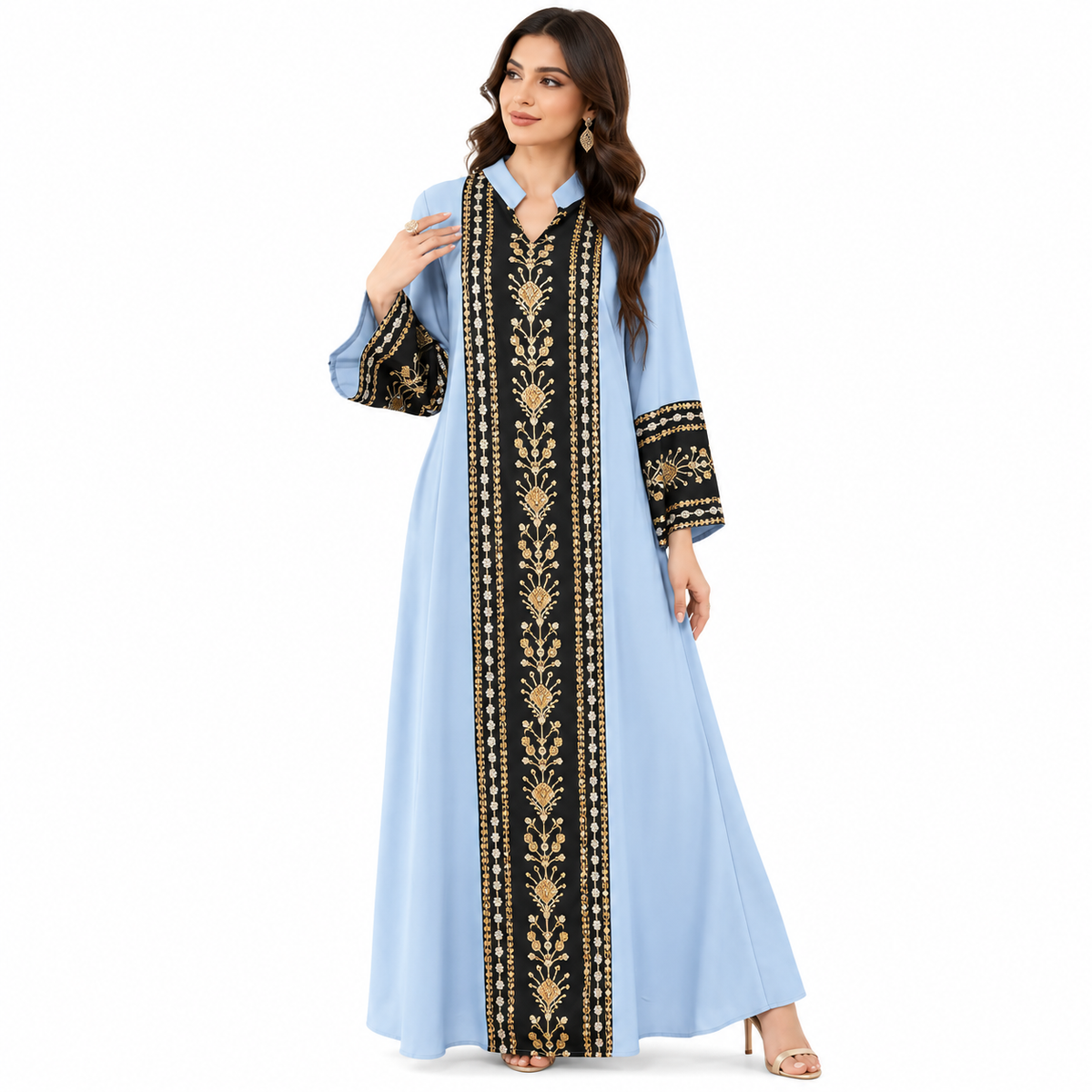 Blue Gold Embroidered Moroccan Luxury Kaftan-1