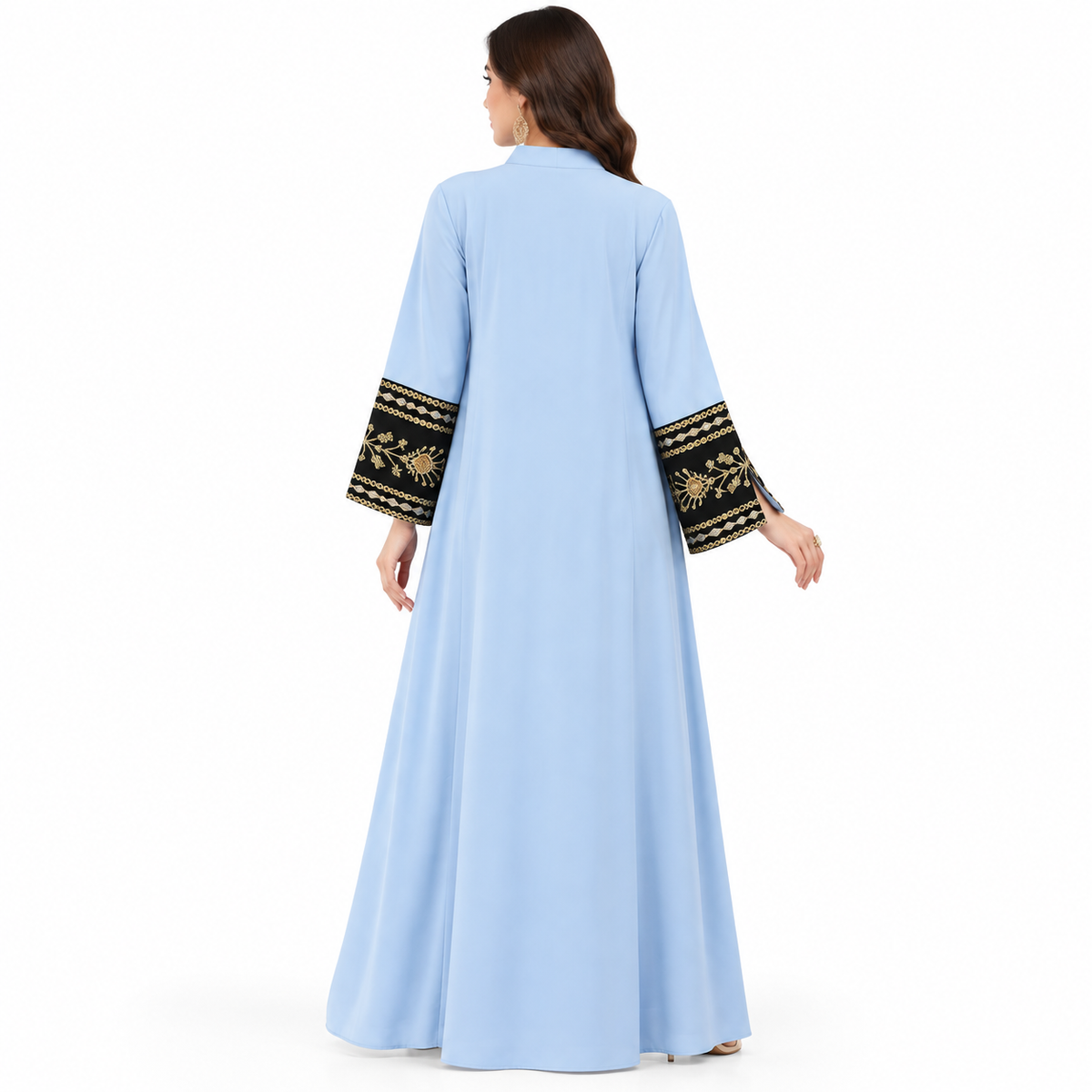 Blue Gold Embroidered Moroccan Luxury Kaftan-4