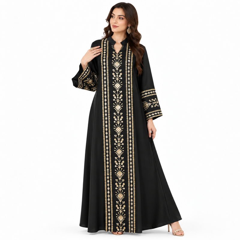 Black Gold Embroidered Moroccan Luxury Kaftan-1