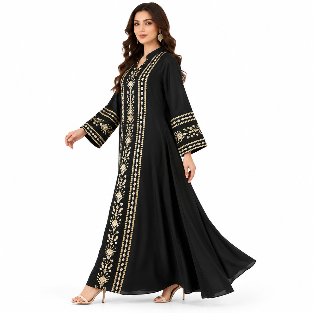 Black Gold Embroidered Moroccan Luxury Kaftan-3