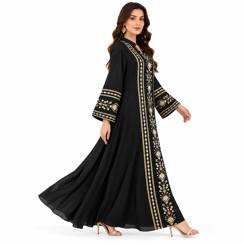Black Gold Embroidered Moroccan Luxury Kaftan-2