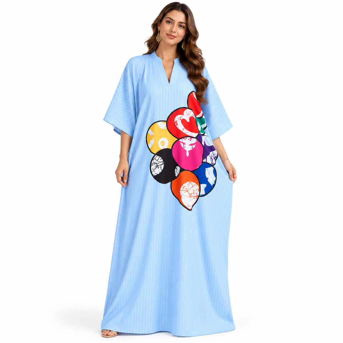 Light Blue Graphic Striped Maxi Kaftan-1