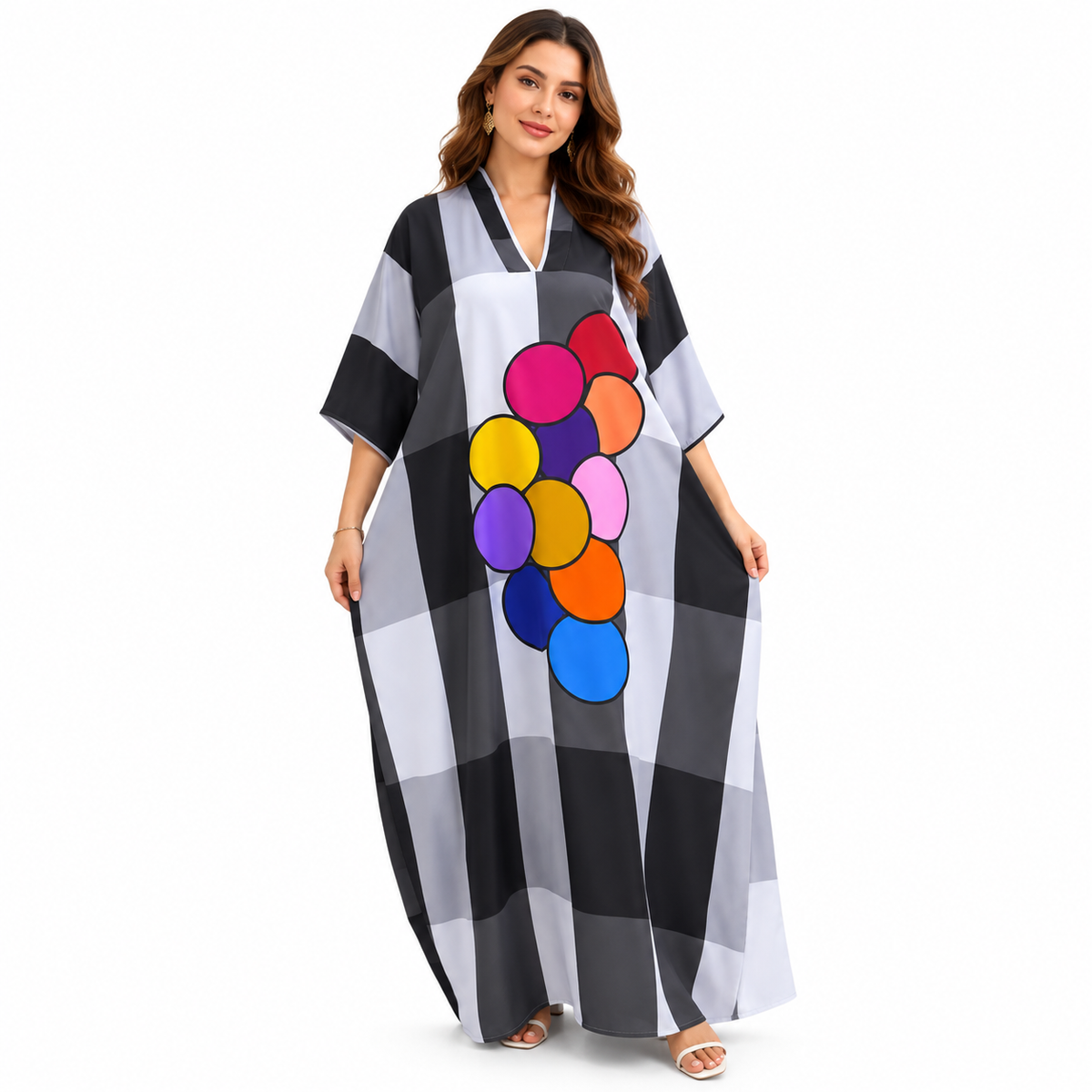 Multicolor Bubble Checkered Oversized Maxi Kaftan-1
