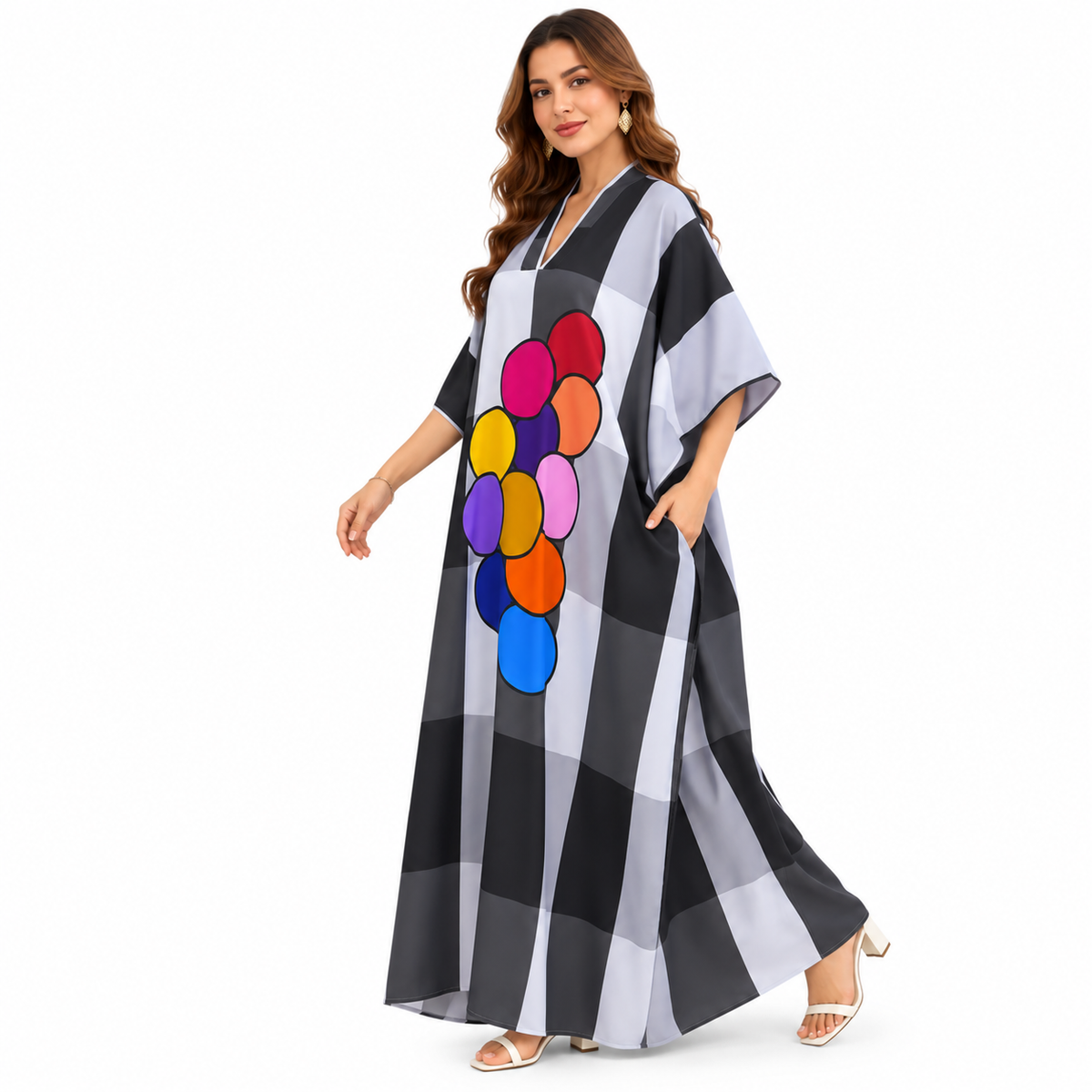 Multicolor Bubble Checkered Oversized Maxi Kaftan-3