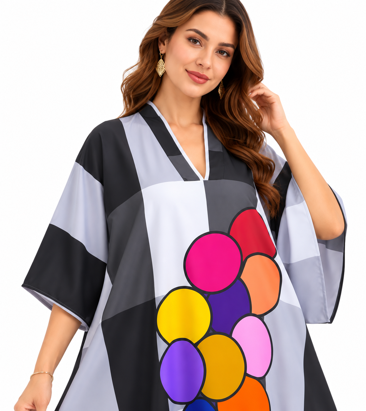 Multicolor Bubble Checkered Oversized Maxi Kaftan-2