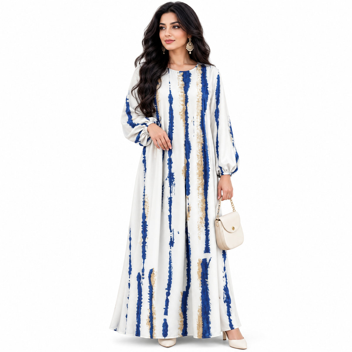 Blue Striped Flowing Modest Maxi Dress-1