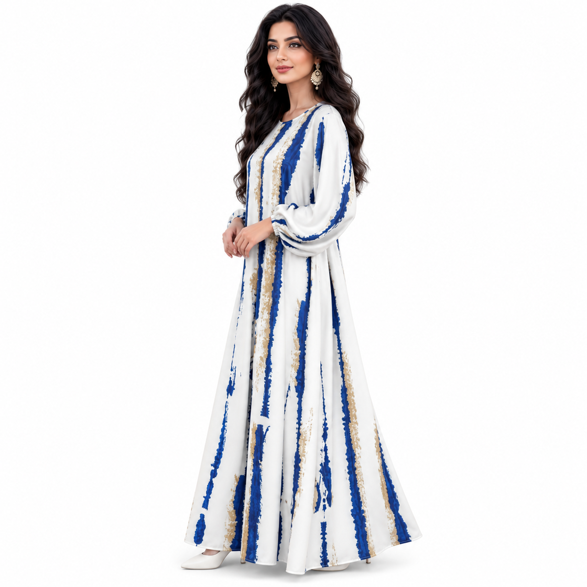 Blue Striped Flowing Modest Maxi Dress-3
