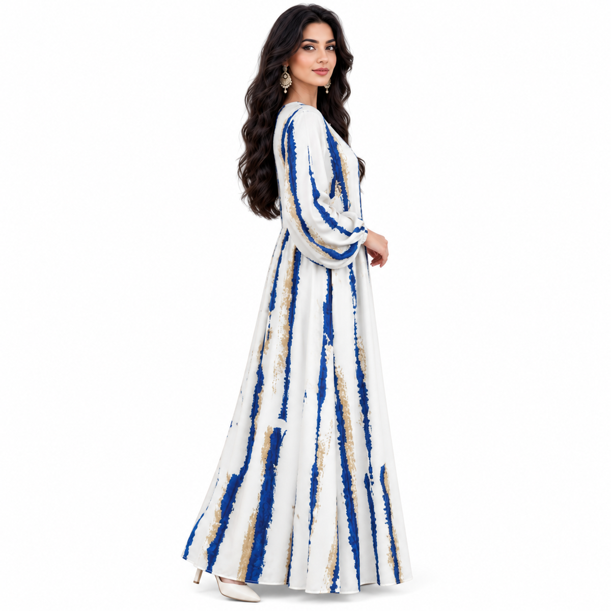 Blue Striped Flowing Modest Maxi Dress-2