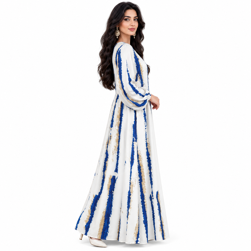 Blue Striped Flowing Modest Maxi Dress-2