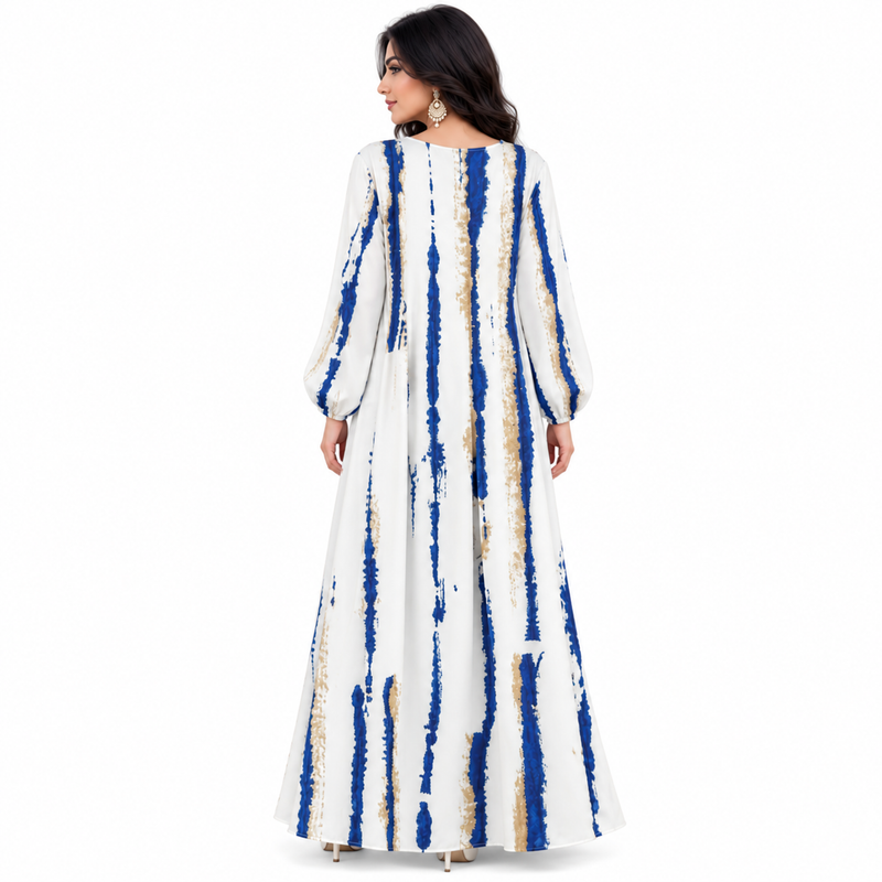 Blue Striped Flowing Modest Maxi Dress-4