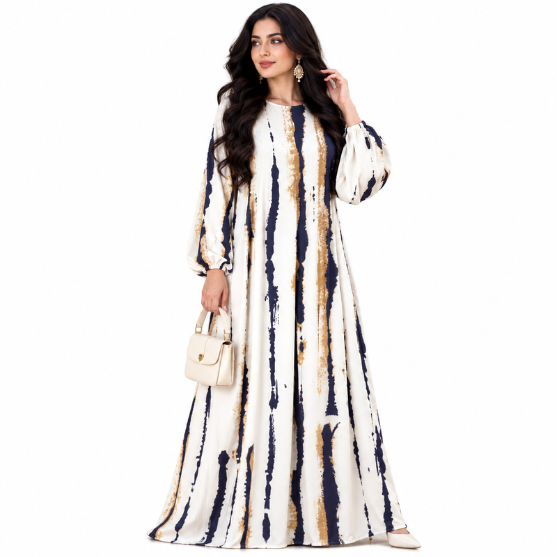 Abstract Stripe Flowing Modest Maxi Dress-1