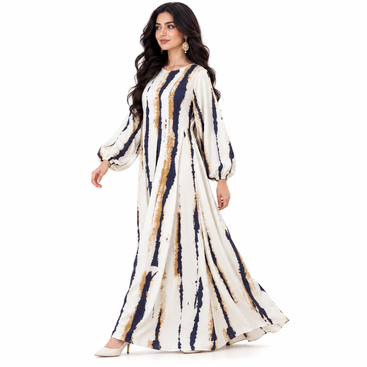 Abstract Stripe Flowing Modest Maxi Dress-2