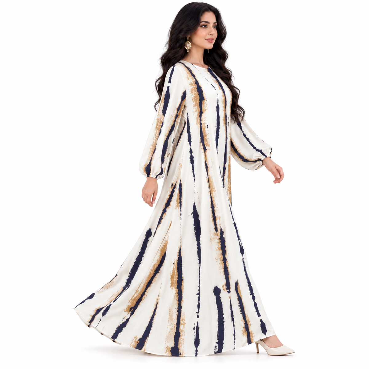 Abstract Stripe Flowing Modest Maxi Dress-3