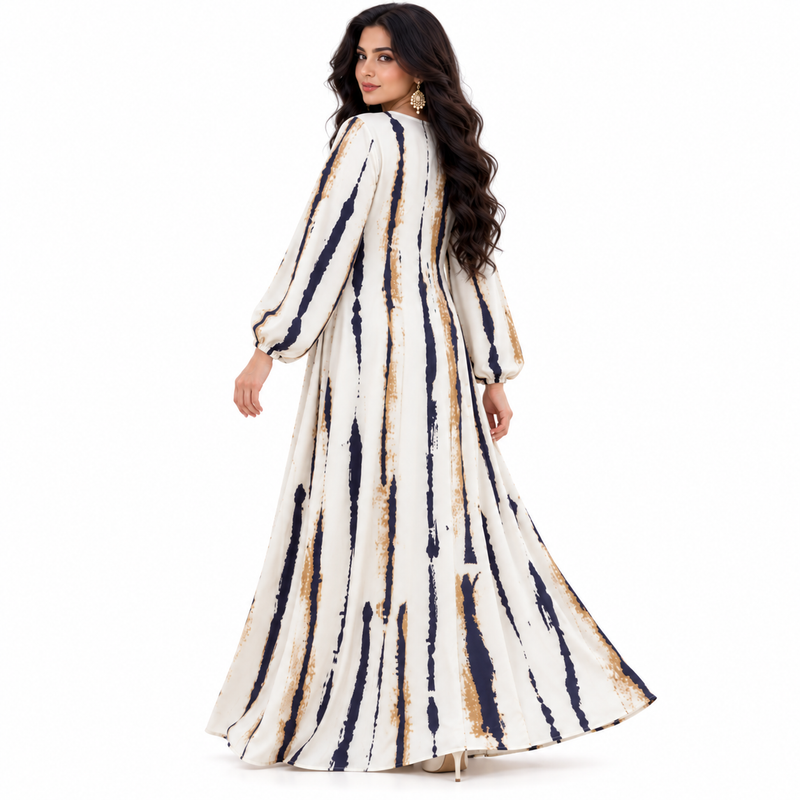 Abstract Stripe Flowing Modest Maxi Dress-4