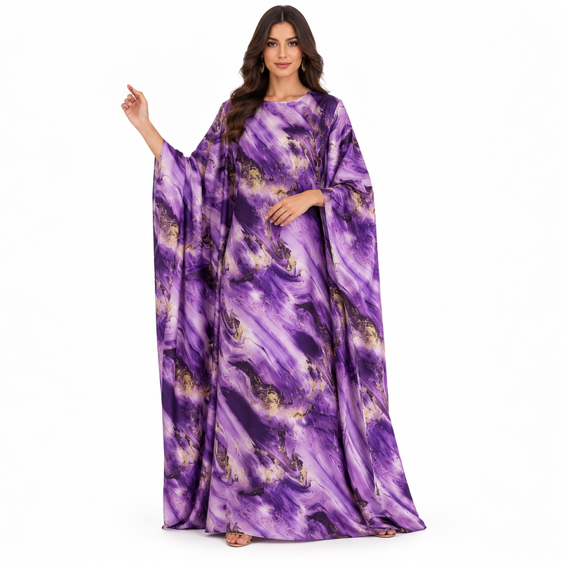 Purple Marble Print Flowing Luxury Kaftan-1