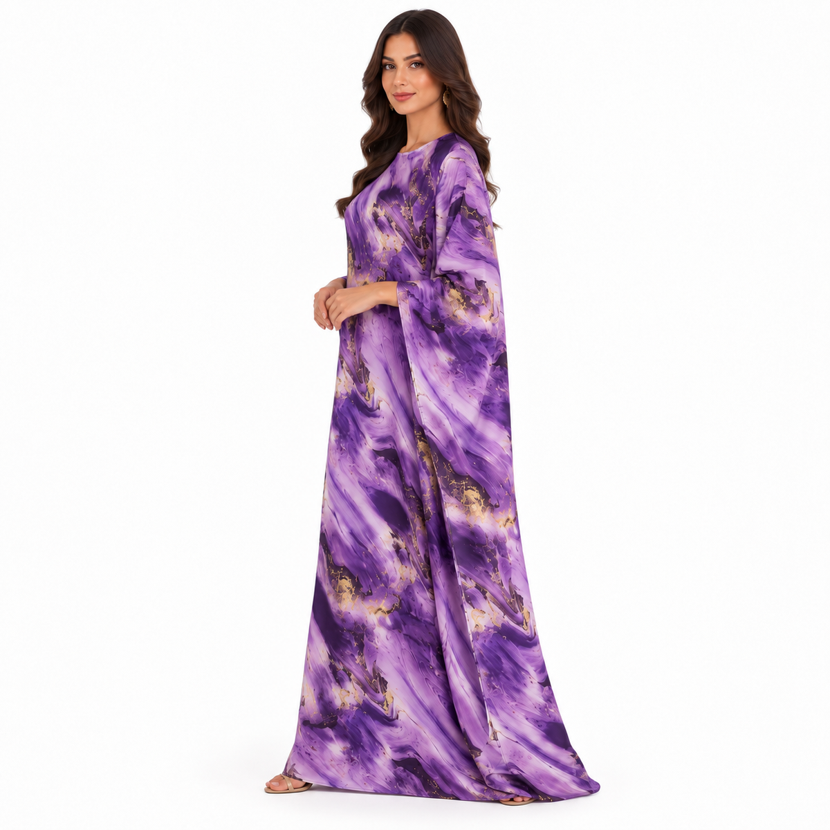 Purple Marble Print Flowing Luxury Kaftan-3