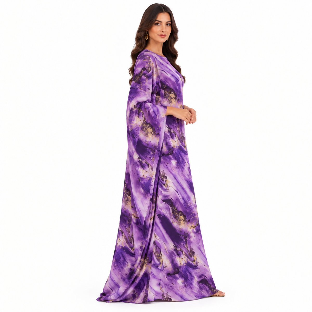Purple Marble Print Flowing Luxury Kaftan-2