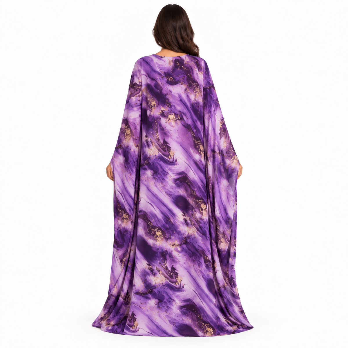 Purple Marble Print Flowing Luxury Kaftan-4