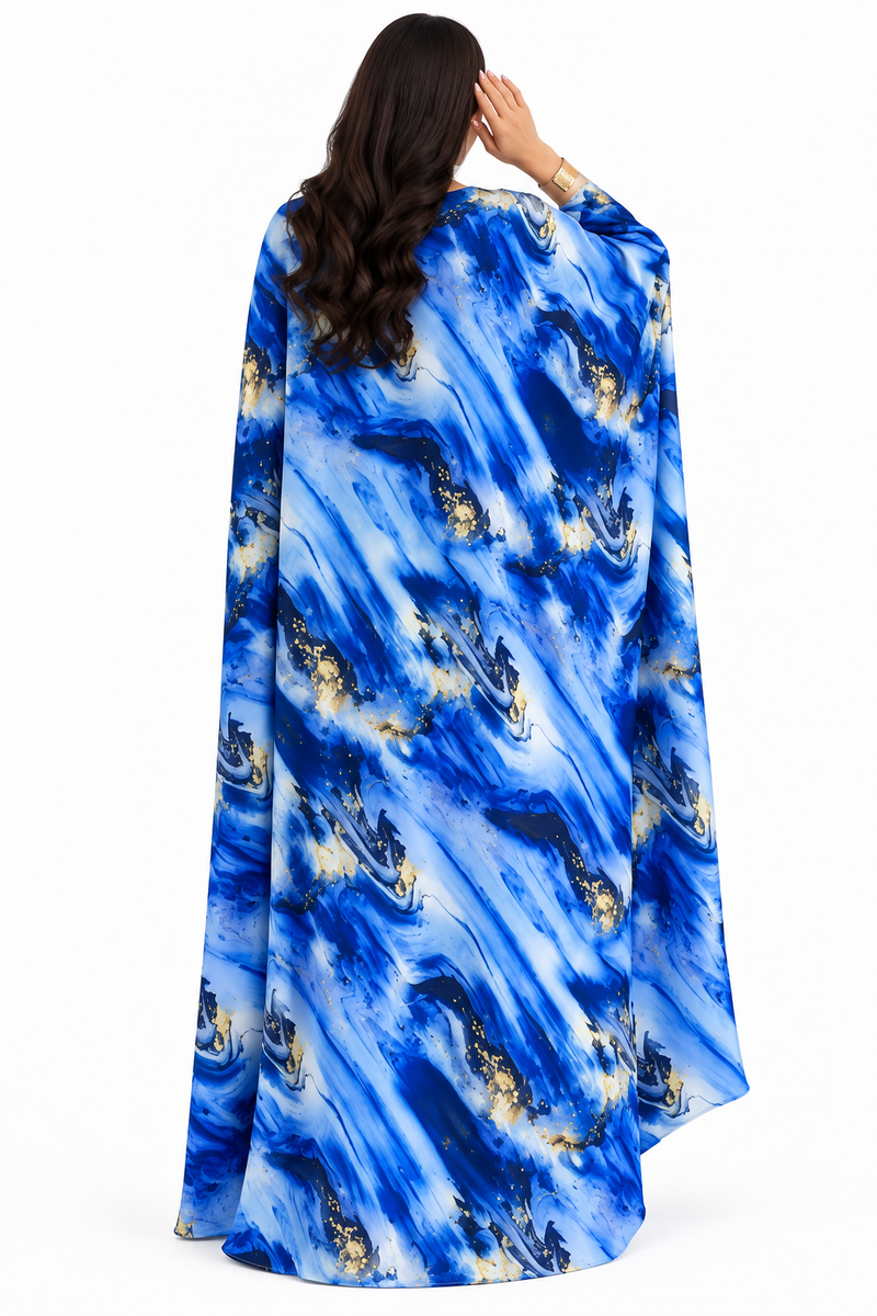 Blue Marble Gold Accent Flowing Kaftan-4