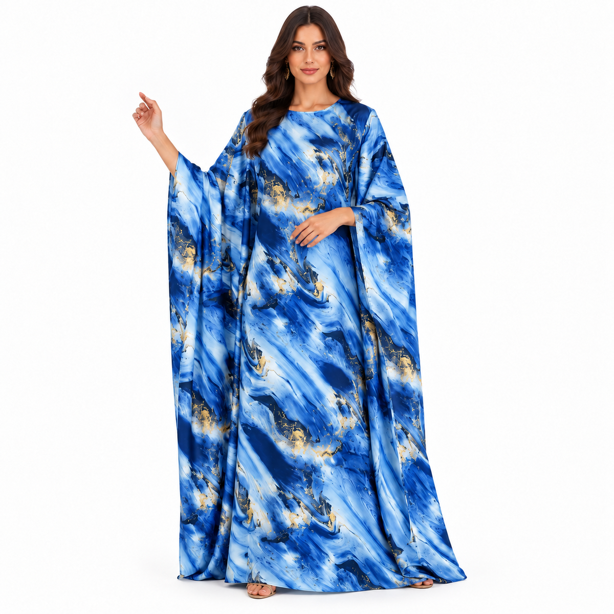 Blue Marble Gold Accent Flowing Kaftan-1