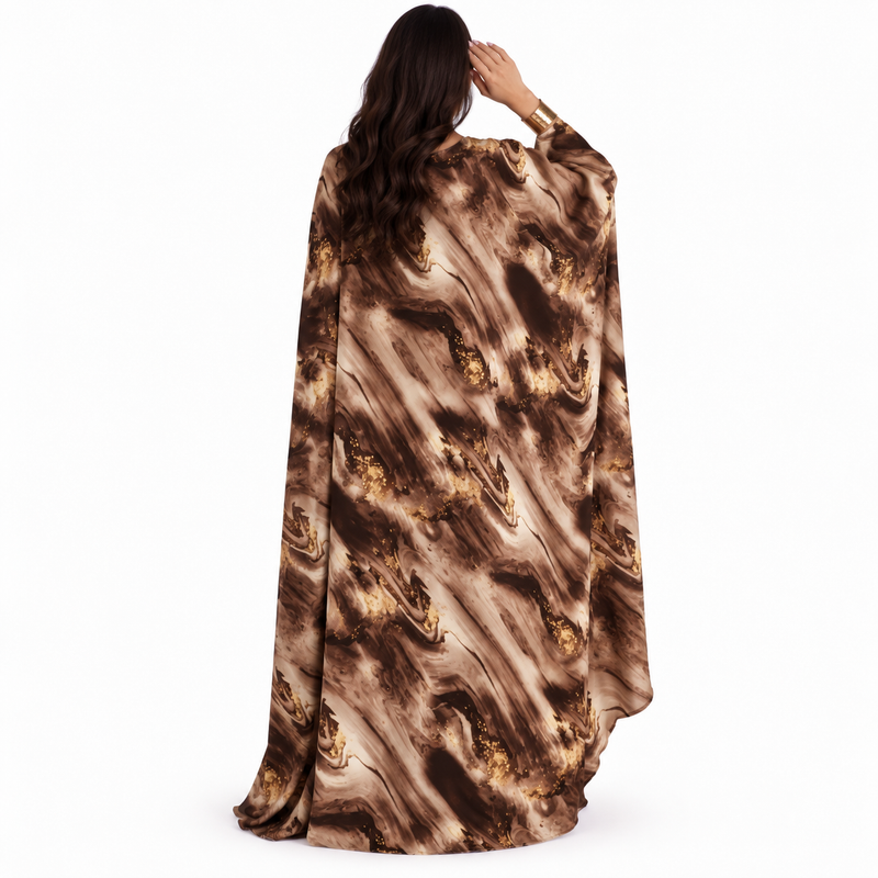Coffee Marble Print Flowing Luxury Kaftan-4