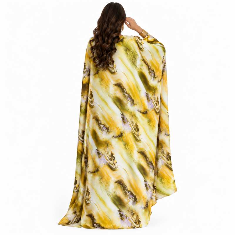 Yellow Marble Print Luxury Flowing Kaftan-4