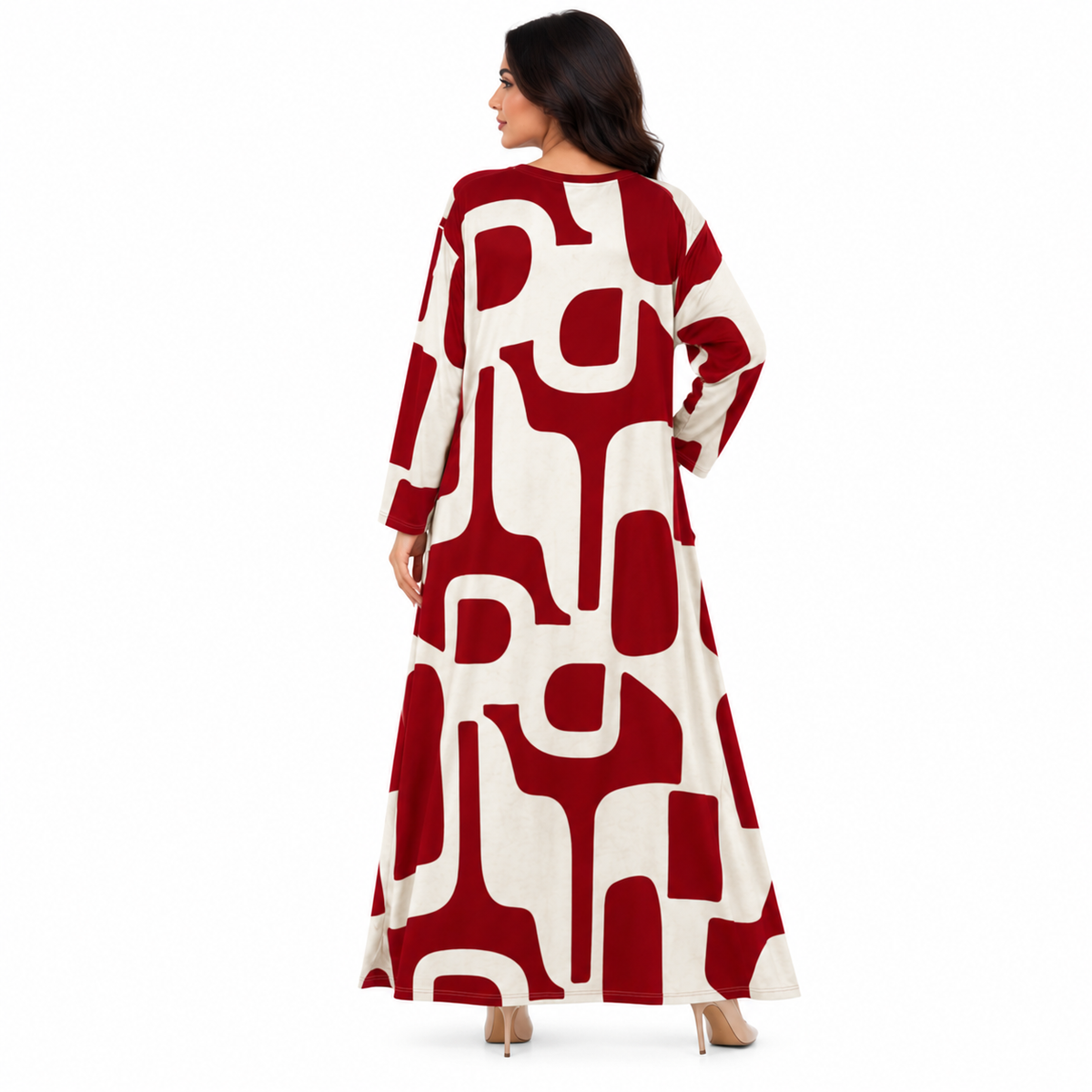 Red Abstract Print Women’s Kaftan Dress-4