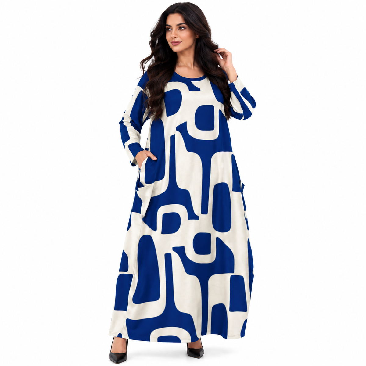 Blue Abstract Print Women’s Kaftan Dress-1
